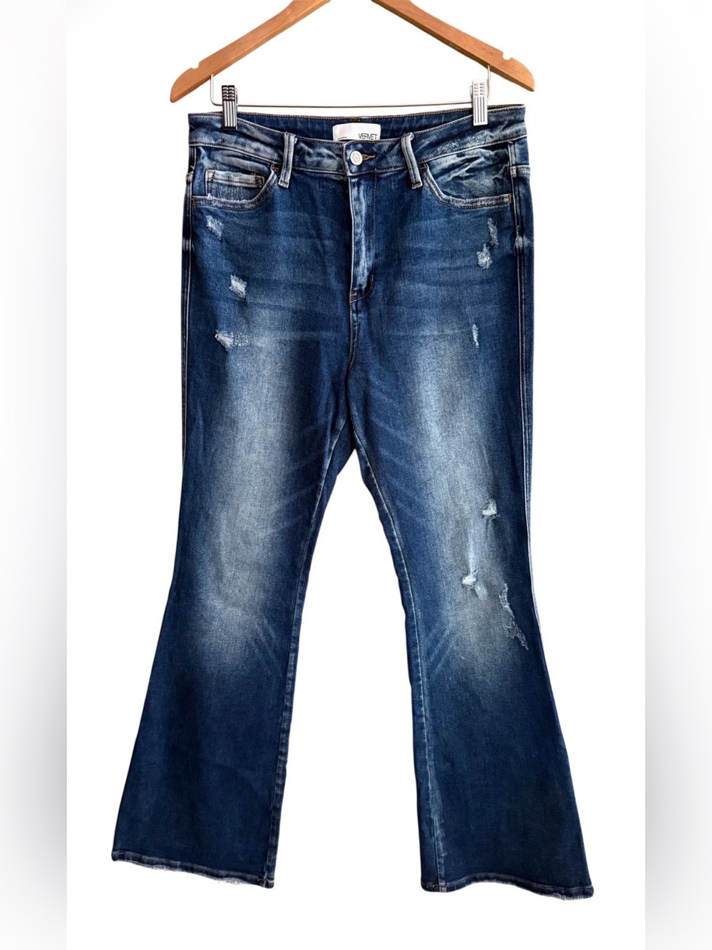 Vervet Dark Blue Distressed Wide Leg Jeans - Flare Style